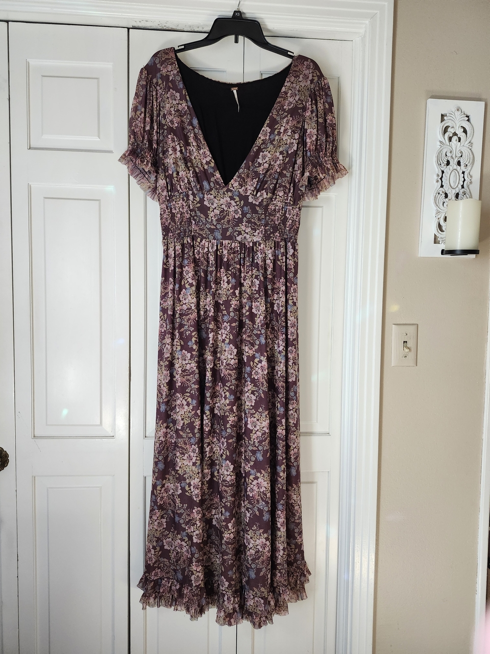 Free People Plum Floral V-Neck Maxi Dress